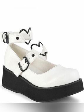Demonia Sprite-02 White Platform Mary Jane Shoes Heart Buckle Women’s Size 6